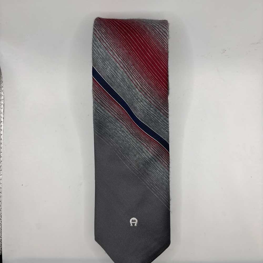 Etienne Aigner Gray and Red Striped Tie